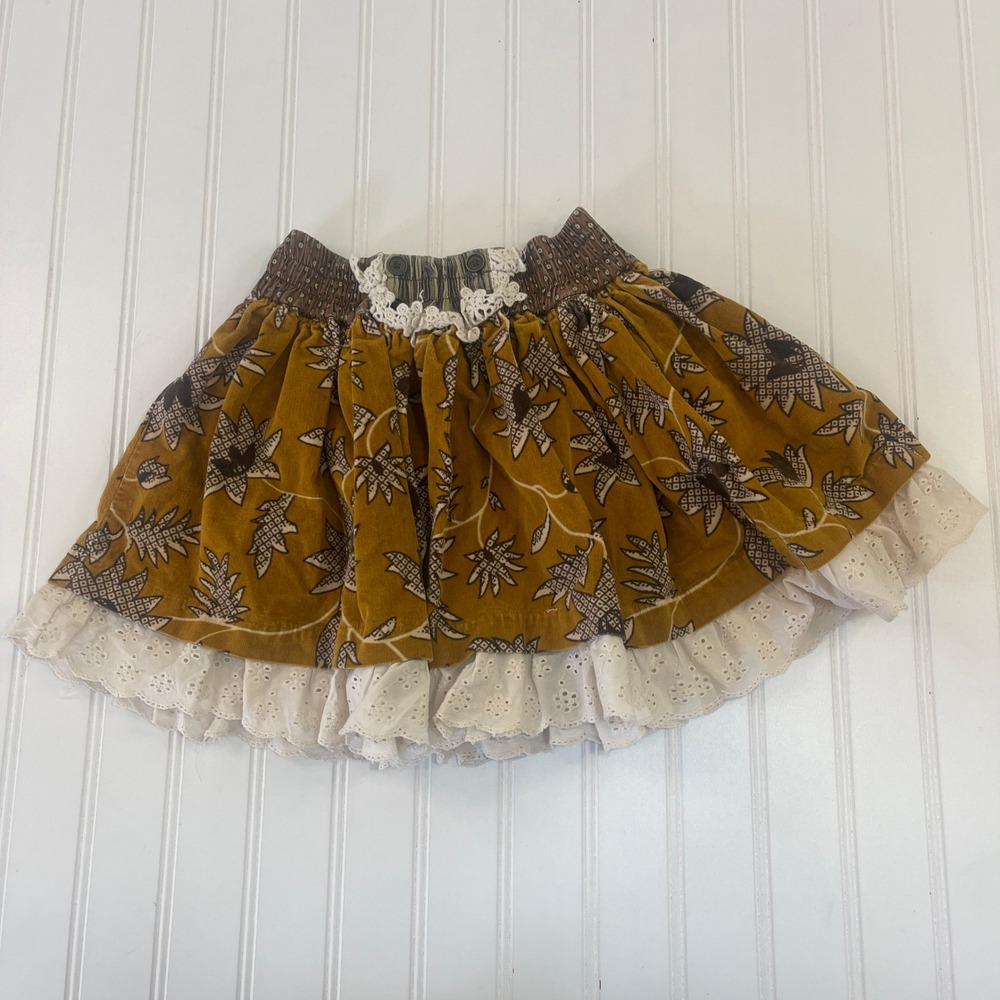 Mustard Pie Girls Corduroy Floral Eyelet Western Chic Lace Skirt Size 6